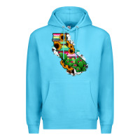 Ocean Blue California Map Sunflower Cactus Serape Premium Hoodie - RanaPortraitStore