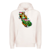 Pale Pink California Map Sunflower Cactus Serape Premium Hoodie - RanaPortraitStore