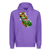 Purple California Map Sunflower Cactus Serape Premium Hoodie - RanaPortraitStore