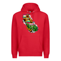 Red California Map Sunflower Cactus Serape Premium Hoodie - RanaPortraitStore