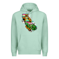 Seafoam California Map Sunflower Cactus Serape Premium Hoodie - RanaPortraitStore