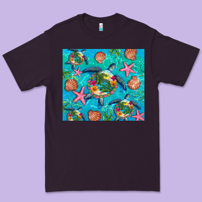 Turtle Summer Seashells Starfish Seaweed Premium Tee Designed By Artiststas