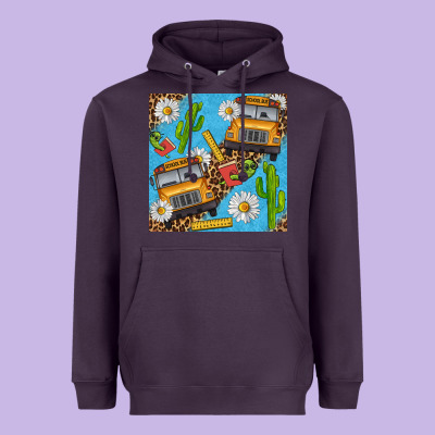 School Bus Seamless Pattern Heavyweight Hoodie Designed By Bundleandbundleshop