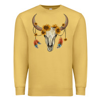 Antique Gold bull skull sunflowers and feathers Premium Sweatshirt - AdoDesignShop