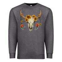 Charcoal Heather bull skull sunflowers and feathers Premium Sweatshirt - AdoDesignShop