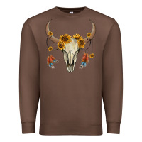 Bull Skull Sunflowers And Feathers Premium Sweatshirt | Teevron