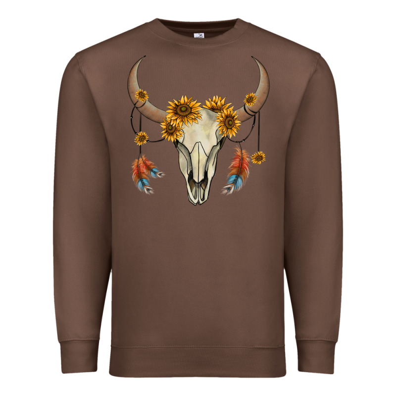 Bull Skull Sunflowers And Feathers Premium Sweatshirt by AdoDesignShop | Teevron
