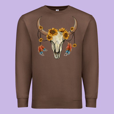 Bull Skull Sunflowers And Feathers Premium Sweatshirt Designed By Adodesignshop