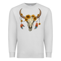 Dove Grey bull skull sunflowers and feathers Premium Sweatshirt - AdoDesignShop