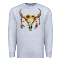 Heather Grey bull skull sunflowers and feathers Premium Sweatshirt - AdoDesignShop