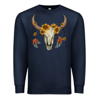 Navy bull skull sunflowers and feathers Premium Sweatshirt - AdoDesignShop