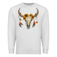 Oatmeal Heather bull skull sunflowers and feathers Premium Sweatshirt - AdoDesignShop
