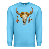 Ocean Blue bull skull sunflowers and feathers Premium Sweatshirt - AdoDesignShop