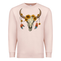 Pale Pink bull skull sunflowers and feathers Premium Sweatshirt - AdoDesignShop