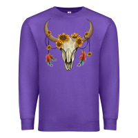 Purple bull skull sunflowers and feathers Premium Sweatshirt - AdoDesignShop
