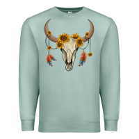 Seafoam bull skull sunflowers and feathers Premium Sweatshirt - AdoDesignShop