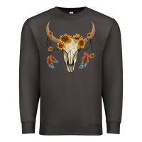 Smoke bull skull sunflowers and feathers Premium Sweatshirt - AdoDesignShop
