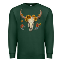 Sports Green bull skull sunflowers and feathers Premium Sweatshirt - AdoDesignShop