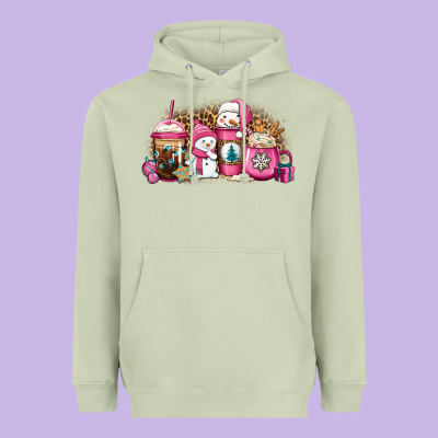 Pink Christmas Winter Snowman Coffee Heavyweight Hoodie Designed By Jasminsmagicworld