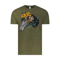 Vintage Olive black and white western horse Vintage Tee - RanaPortraitStore