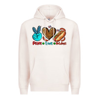 Pale Pink peace love hotdogs Premium Hoodie - AdoDesignShop