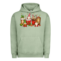 Pigment Oil Green Christmas gnomes coffee cups Urban Hoodie - MaliasSmallBusiness
