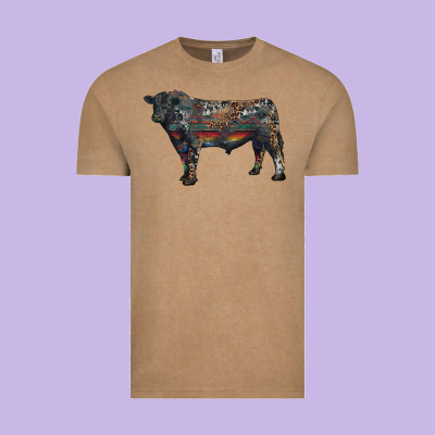 Vintage Tee black angus bull with western patterns