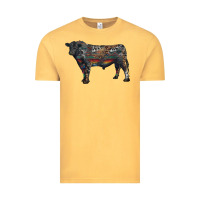 Vintage Mustard black angus bull with western patterns Vintage Tee - RanaPortraitStore