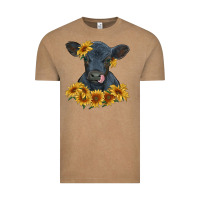 Vintage Coffee black angus calf with sunflowers Vintage Tee - RanaPortraitStore