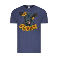 Vintage Denim black angus calf with sunflowers Vintage Tee - RanaPortraitStore