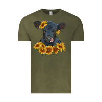 Vintage Olive black angus calf with sunflowers Vintage Tee - RanaPortraitStore