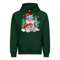 Forest Green cute christmas hippopotamus Urban Hoodie - MaliasSmallBusiness