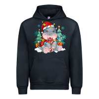 Navy cute christmas hippopotamus Urban Hoodie - MaliasSmallBusiness