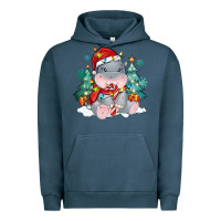 Pigment Midnight Navy cute christmas hippopotamus Urban Hoodie - MaliasSmallBusiness