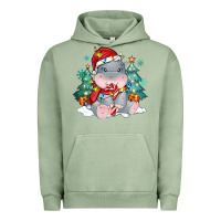 Pigment Oil Green cute christmas hippopotamus Urban Hoodie - MaliasSmallBusiness