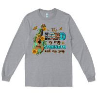 Heather Grey the lord is my strength and my song guitar with su Long Sleeve Tee - AdoDesignShop