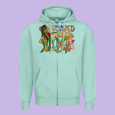 I Roared My Way Through 100 Days Zipper Hoodie Designed By Racoondesign