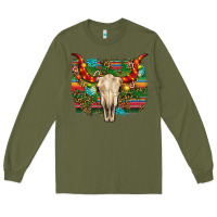 Army Green western christmas bull skull Long Sleeve Tee - RanaPortraitStore
