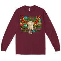 Burgundy western christmas bull skull Long Sleeve Tee - RanaPortraitStore