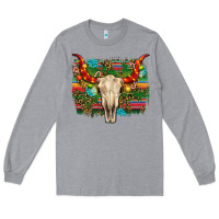 Heather Grey western christmas bull skull Long Sleeve Tee - RanaPortraitStore