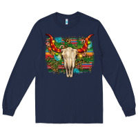 Navy western christmas bull skull Long Sleeve Tee - RanaPortraitStore