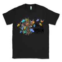 Black he is risen matthew 28 6 cross with butterflies cowhide background Classic Tee - BarkalooDesign
