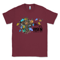 Burgundy he is risen matthew 28 6 cross with butterflies cowhide background Classic Tee - BarkalooDesign