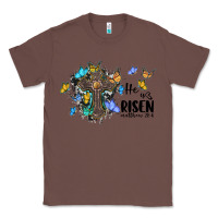 Chestnut he is risen matthew 28 6 cross with butterflies cowhide background Classic Tee - BarkalooDesign