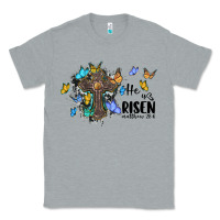 Heather Grey he is risen matthew 28 6 cross with butterflies cowhide background Classic Tee - BarkalooDesign