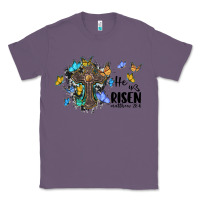 Lavender he is risen matthew 28 6 cross with butterflies cowhide background Classic Tee - BarkalooDesign