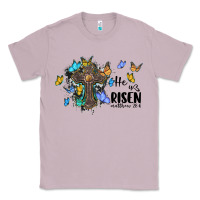 Lilac he is risen matthew 28 6 cross with butterflies cowhide background Classic Tee - BarkalooDesign
