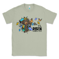 Matcha he is risen matthew 28 6 cross with butterflies cowhide background Classic Tee - BarkalooDesign