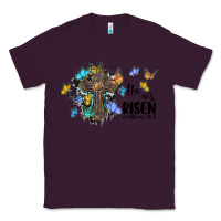 Plum he is risen matthew 28 6 cross with butterflies cowhide background Classic Tee - BarkalooDesign