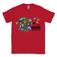Red he is risen matthew 28 6 cross with butterflies cowhide background Classic Tee - BarkalooDesign